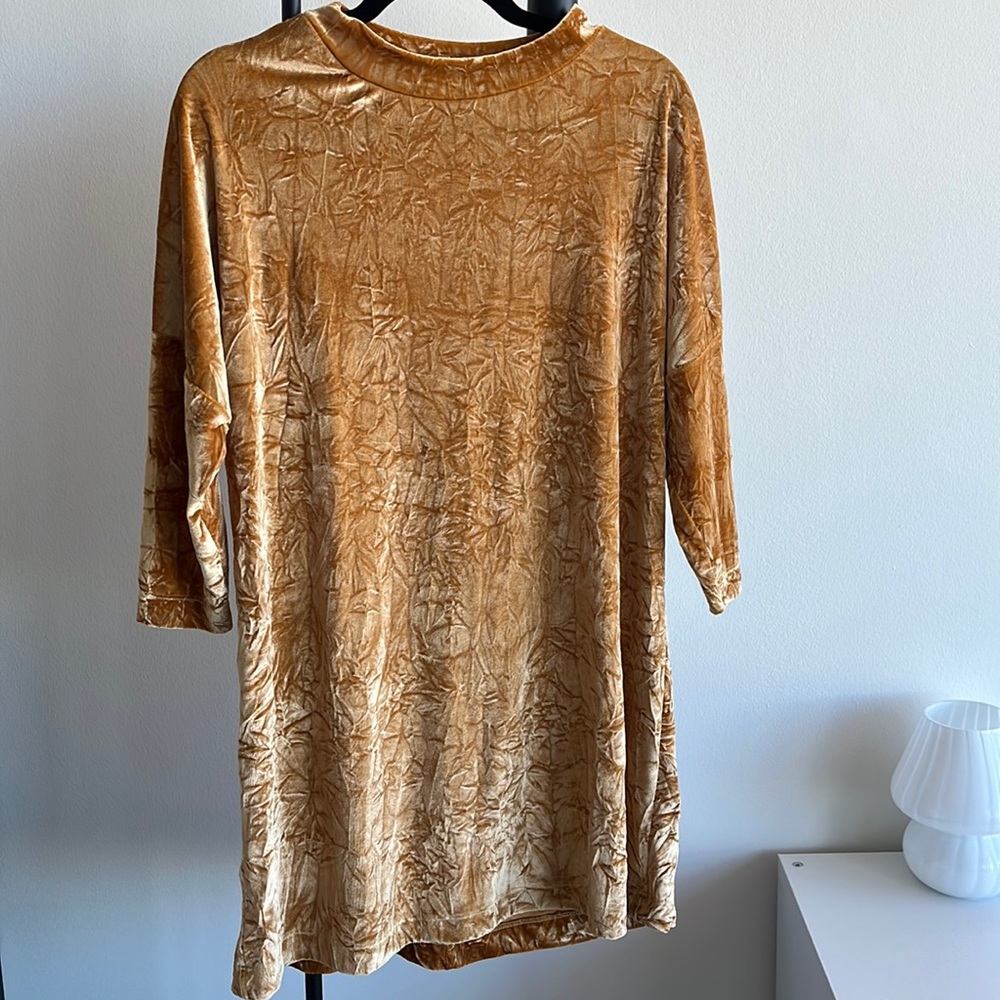 Zara Gold Crushed Velvet Tunic Dress